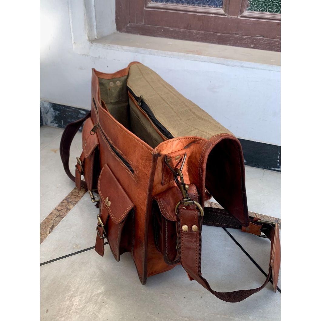 18 дюймов винтажная кожаная дорожная сумка-мессенджер ручной работы для офиса через плечо — фото 3