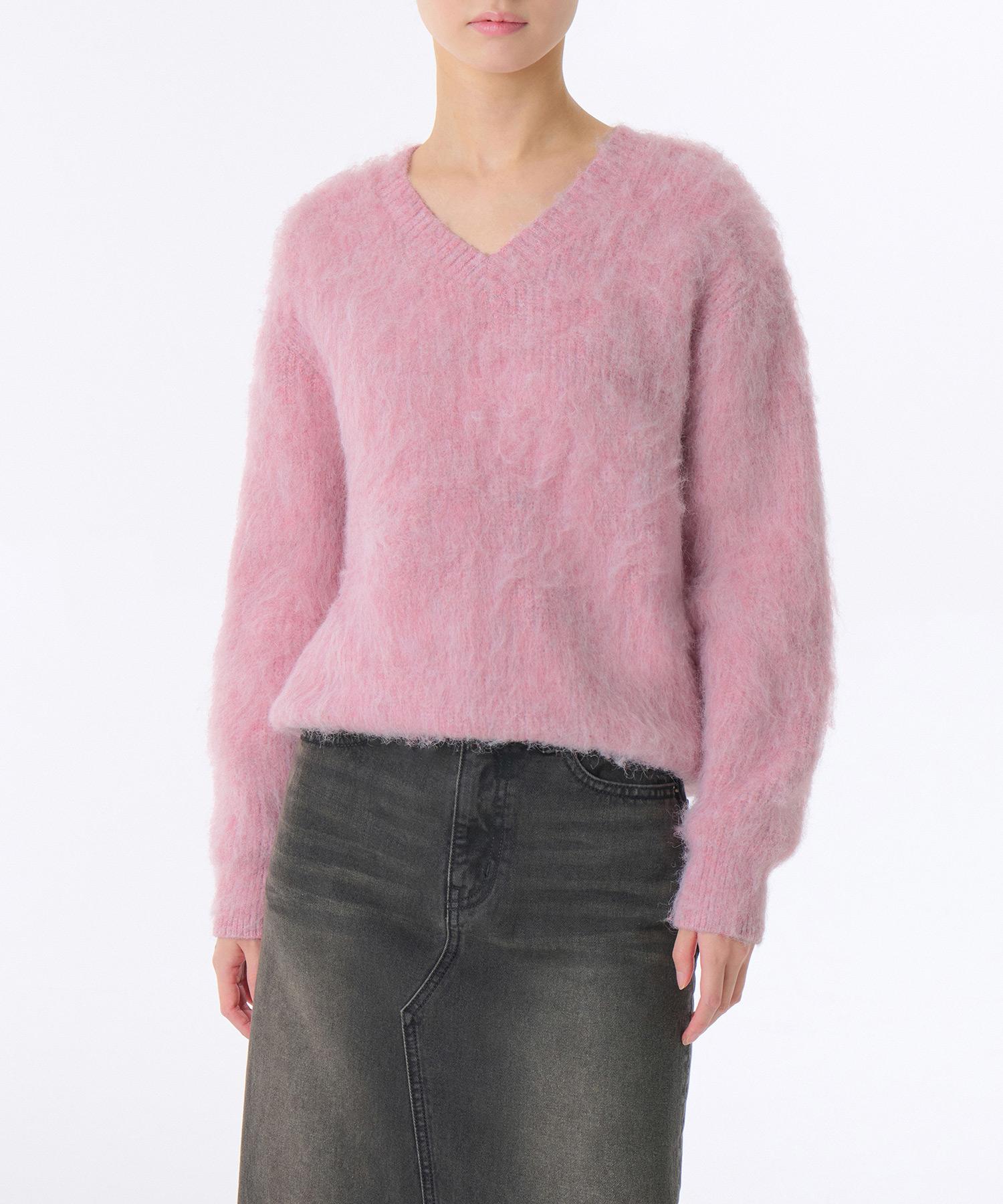 Musinsa Standard Woman Women S Hairy Relaxed V-Neck Knit [Pink] Pink/S