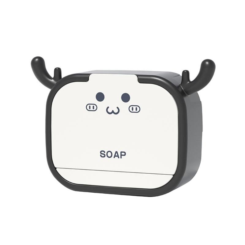 Wall Mounted Soap Holder Storage Box Cute Deer Shape Drain Dish Self Adhesive Soap Rack Bathroom Accessories 1-2 Grids