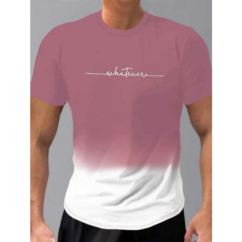 Summer Round Neck 3D Gradient Letters Print Top Fashionable Casual Short Sleeved Men's T-shirts