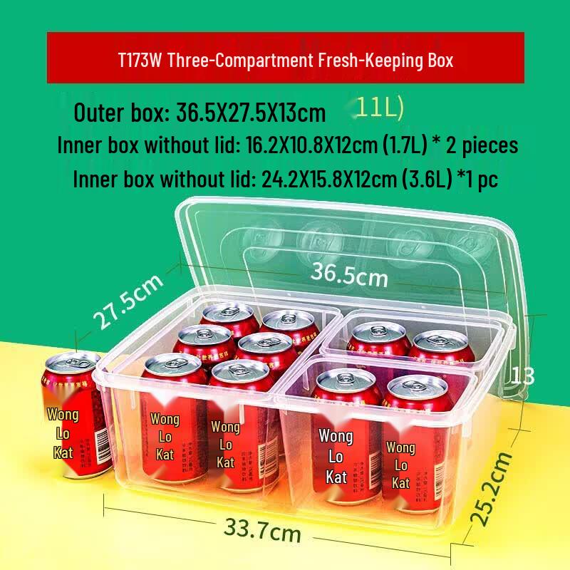 Large Transparent Plastic 3-Compartment Fresh-Keeping Storage Box