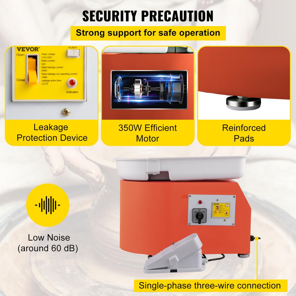 SucceBuy Electric Pottery Wheel Machine 28cm 350W Manual Handle Foot Pedal for School Ceramic Clay Working Forming DIY Art Craft