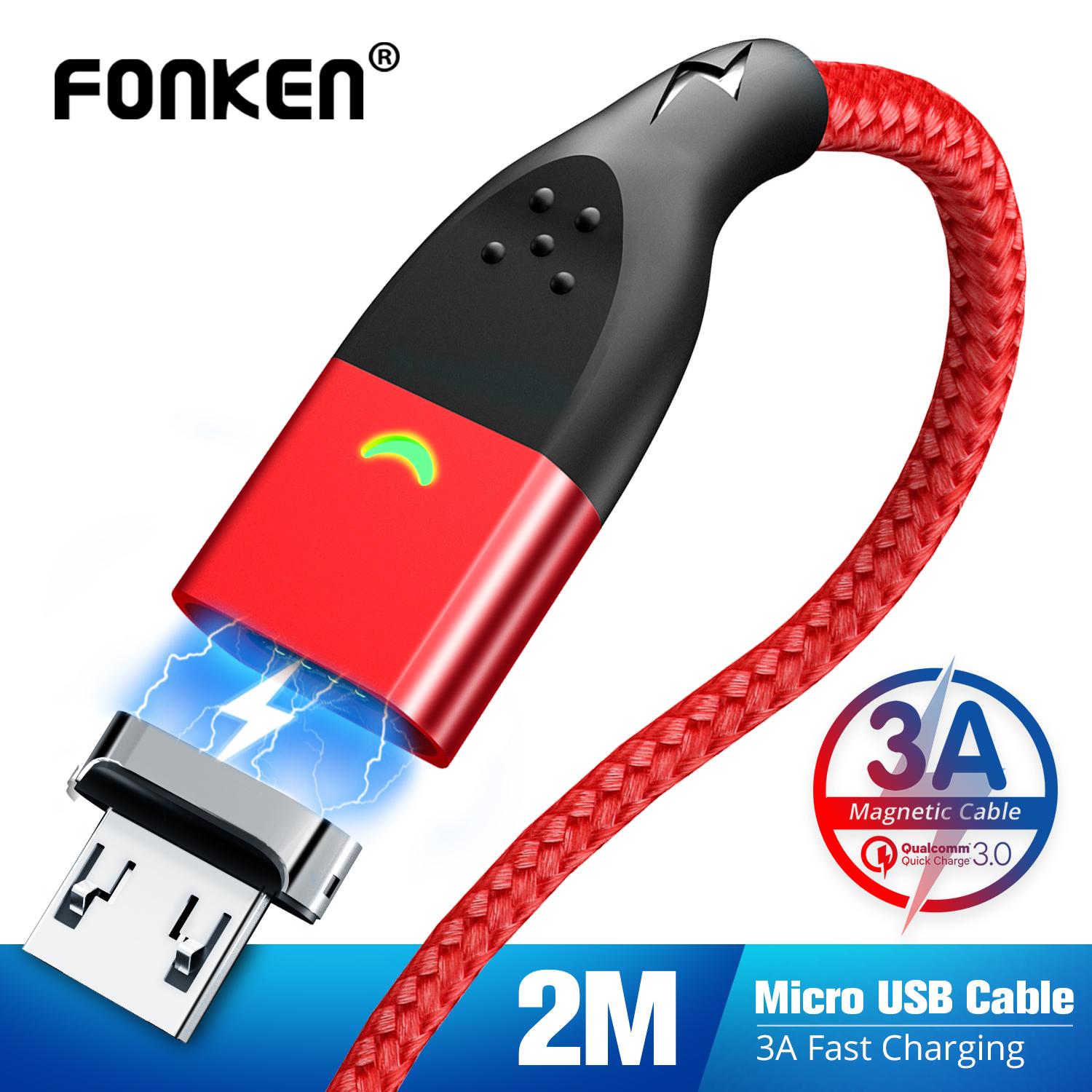 

FONKEN Магнітний кабель мікро-USB Магніт USB Type C Кабель для зарядки телефону 3A Шнур мобільного швидкого зарядного пристрою для iPhone 2M Cable+Micro USB Plug червоний
