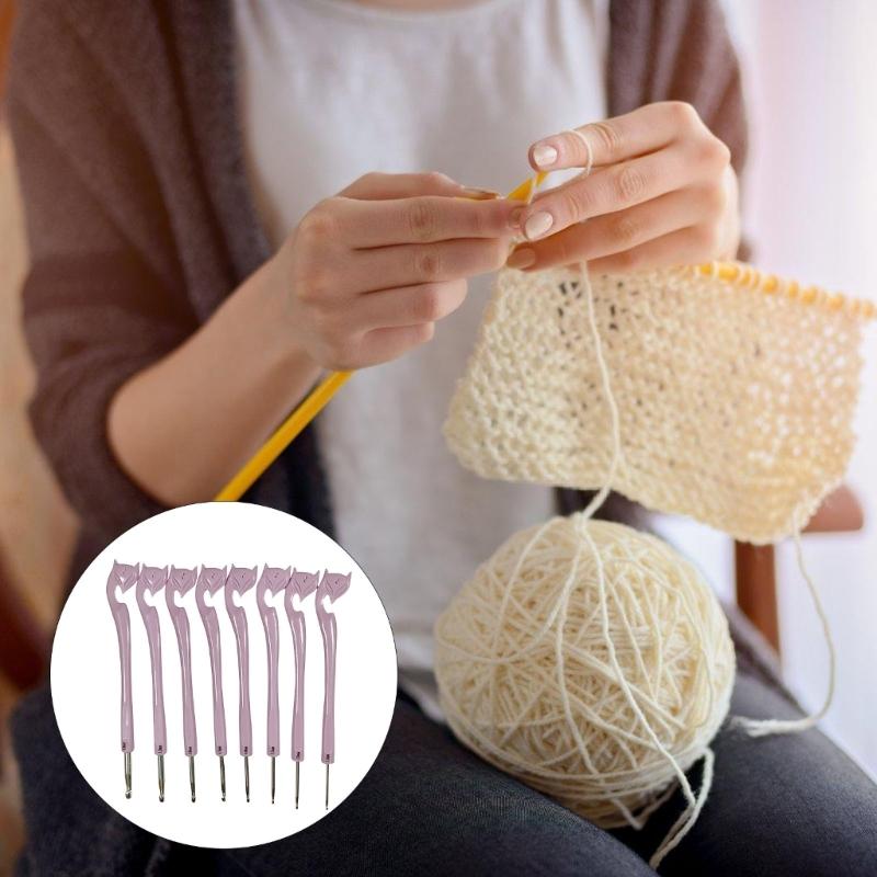 8Pcs Ergonomic Grip Crochet Hook for Knitting Weaving Colored Plastic Handle Crochet Hooks for Beginner 2.5mm-6.0mm