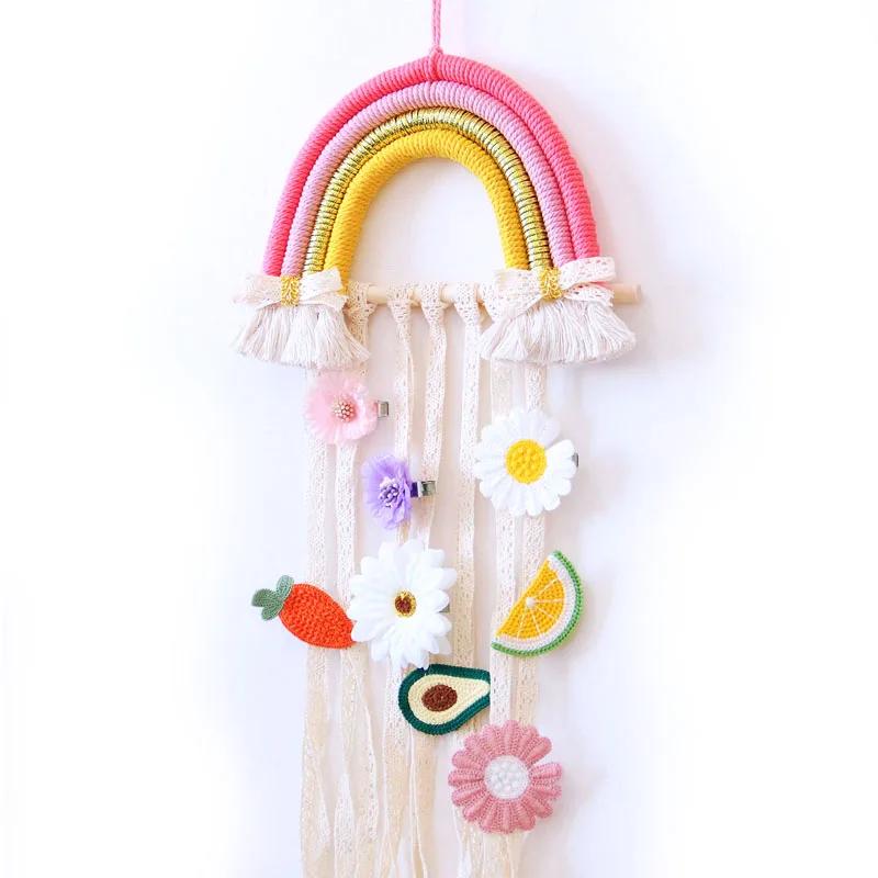 INS Weave Rainbow Baby Hair Clips Acssories Holder Prinss Girls Hairpin Hairband Storage Pendant Jewelry Wall Ornaments