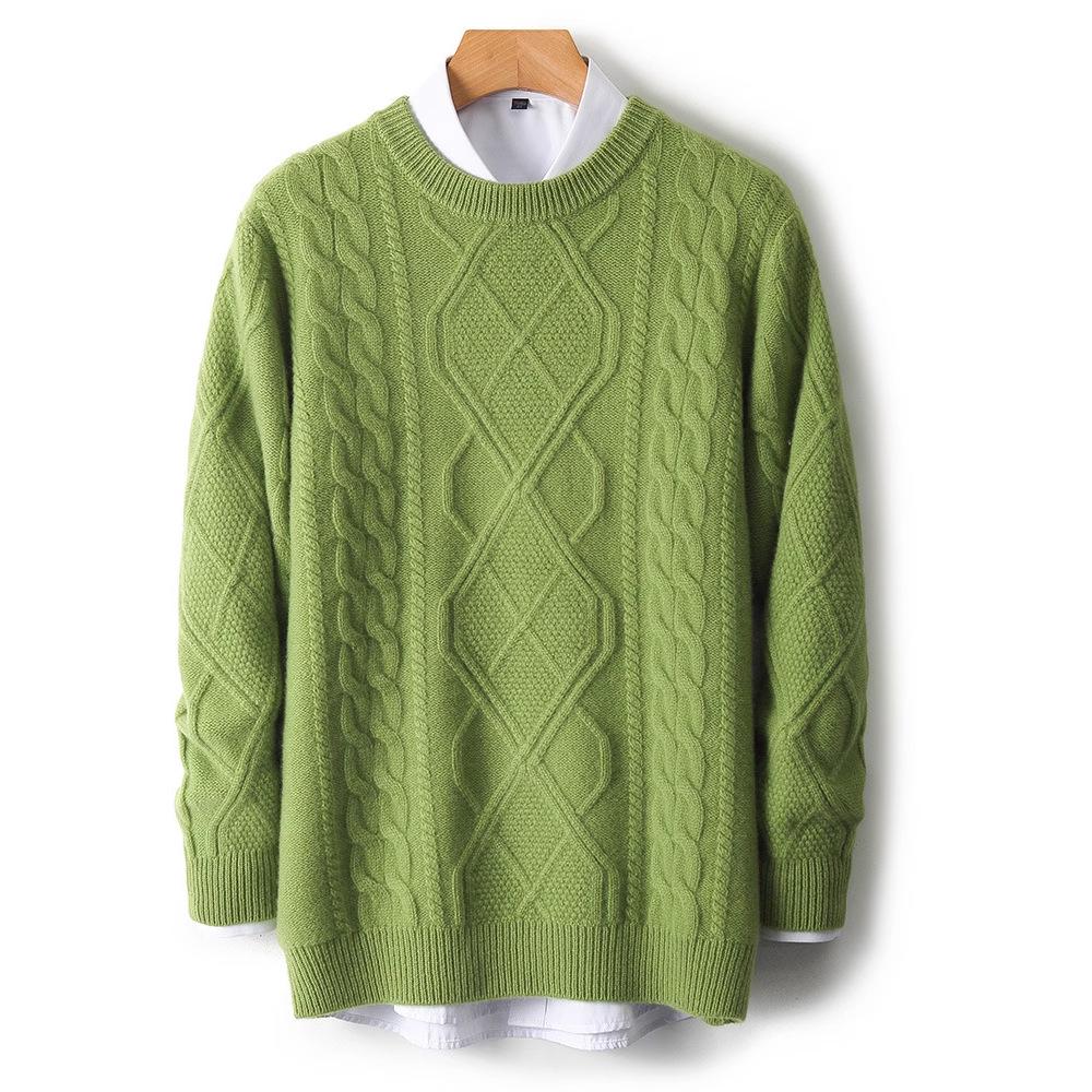 Men's Casual 100% Wool Thickened Sweater - Five-Needle Large Diamond Jacquard Knit