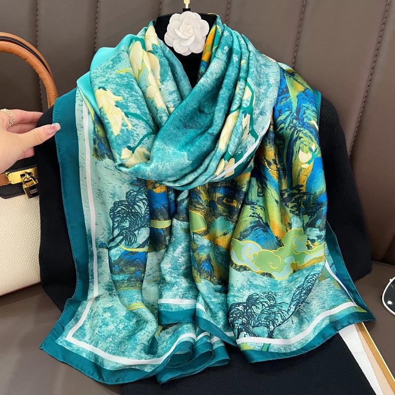 New Lijin satin simulation silk scarf scarf shawl women's spring and autumn outer wear winter Korean version versatile dual-use