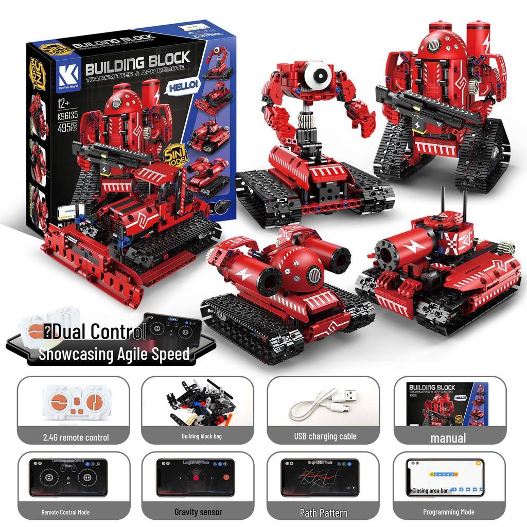 Fünf-in-Eins Programmierbarer Wall-E Roboter: Montagebausteine, Elektrische Wissenschaftliche Bildung, Fernbedienung, Kompatibel mit Lego
