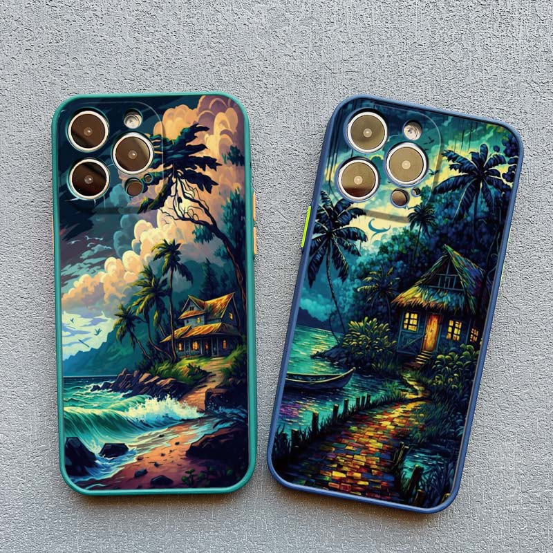 Seaside Coconut Tree Coastal Scenery Phone Case for IPhone 16 15 14 13 12 11 Pro Max Mini X XR XS 15 7 8 Plus Shockproof Covers