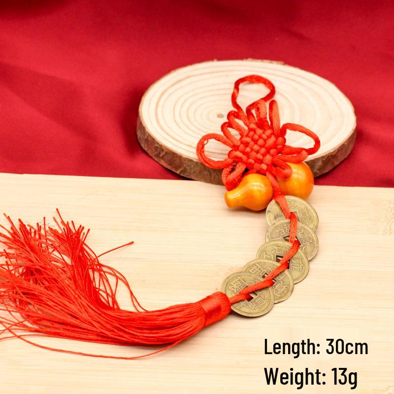 Five Emperors Copper Coins Door Hanging Ornament - Pure Brass Chinese Knot for Main Entrance