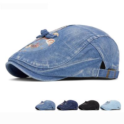 Baskenmütze Damen Schirmmütze Frühling Herbst Denim Britische Mütze Bemalte Mütze