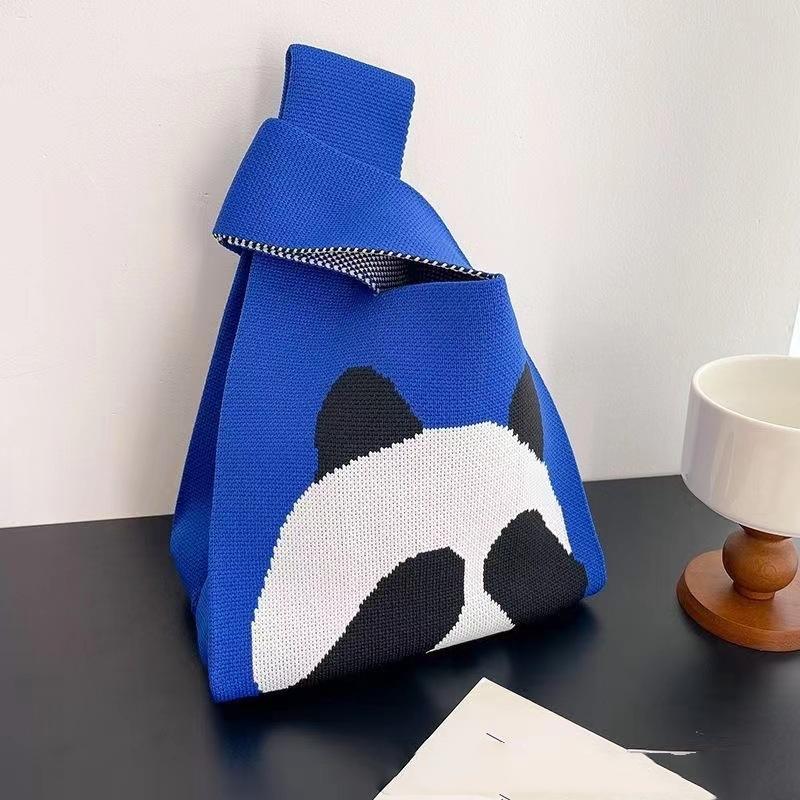 Women's Knot Wrist Bag Handmade Knitted Bag Portable Mini Striped Tote Bucket Phone Bags Large Capacity Autumn Winter Handbags