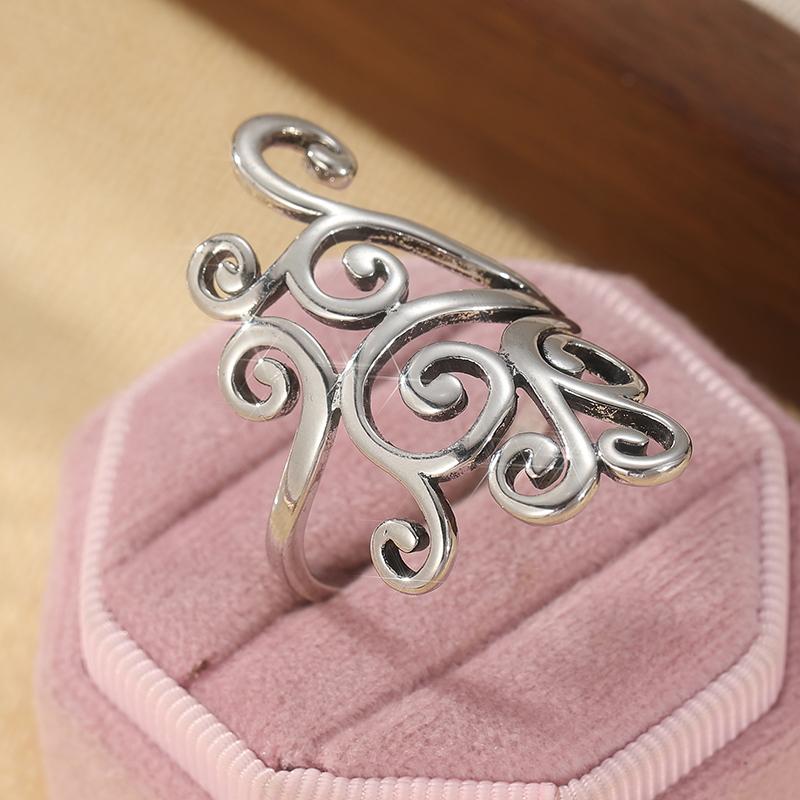 Vintage Kupferfarben Metall Handgeschnitzt Hohlmuster Damenring Tägliches Tragen Party Schmuck 6
