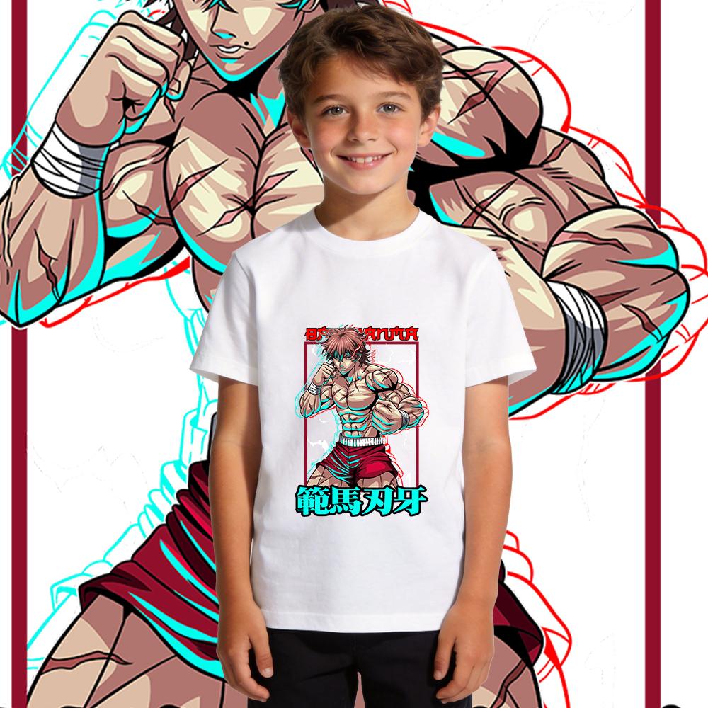 T-shirt Imprimé Anime Baki pour Enfants en Coton Manches Courtes d'Été Vêtements pour Enfants Doux Respirant