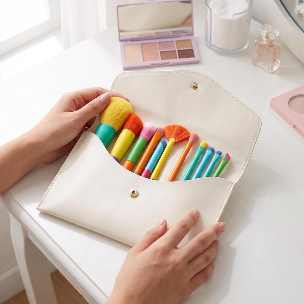 10Piece Dopamine Rainbow Makeup Brush Set with UltraSoft Bristles for Face and Eyes