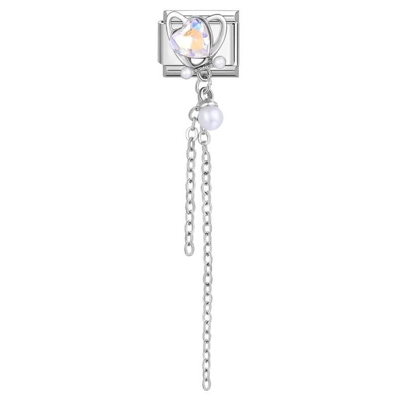 Zircon Long Tassel Butterfly Bow Knot Heart Italian Charm Links Fit 9mm Bracelet Stainless Steel DIY Jewelry Making
