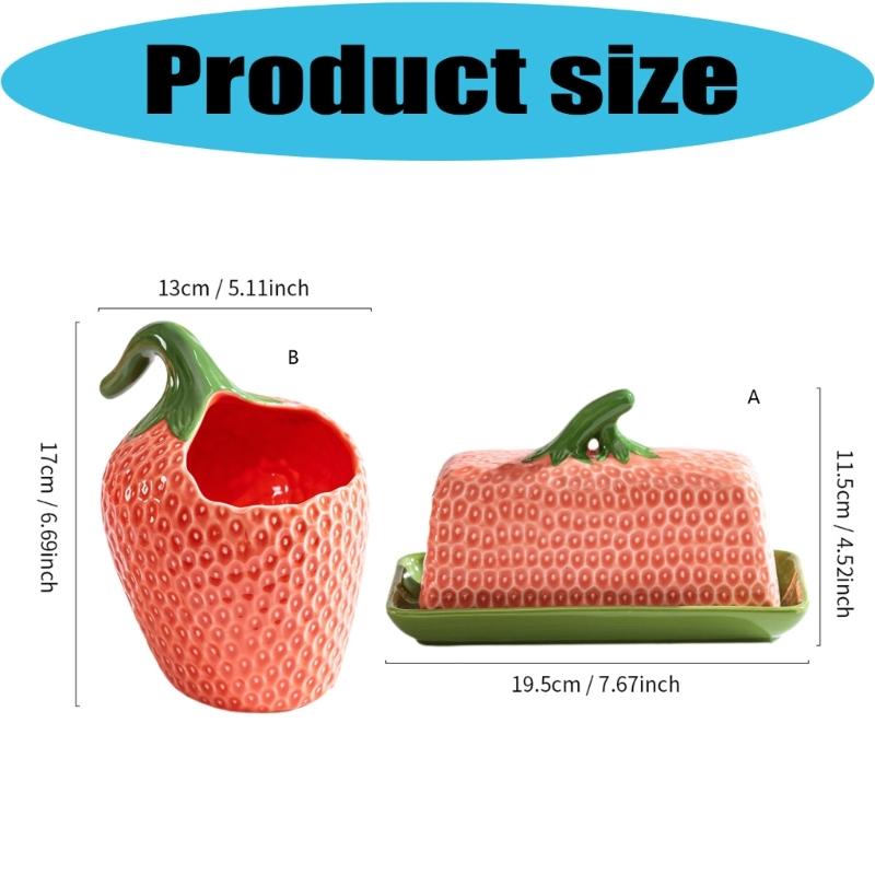 Strawberry Look Kitchen Butter Dish with Bright Finish for Meal Table Styling, Smooth Feel, and Household Serving Use