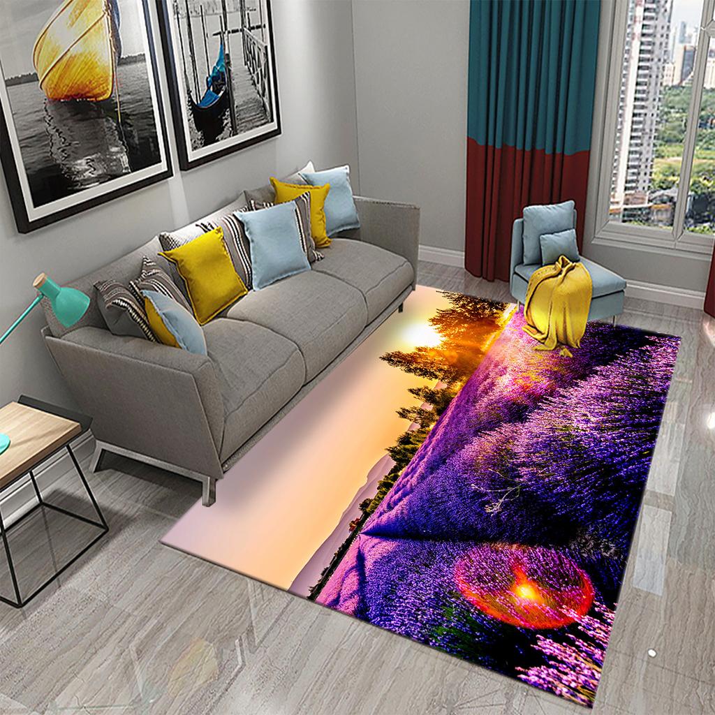 Purple Lavender Flowers Carpets Romantic Sea of Flowers Rugs for Bedroom Home Floor Rug Bathroom Entrance Doormat Non-slip Rugs