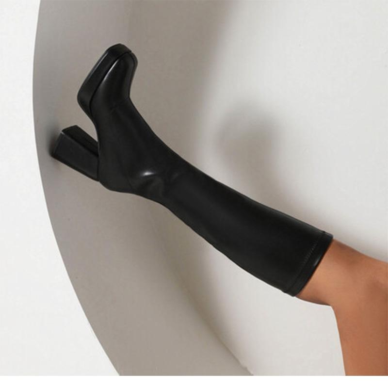 Fashion Autumn New Thick Heel Single Boots Women's Fashion Square Head Sleeve Thick Sole Anti-slip Wear-resistant Boots