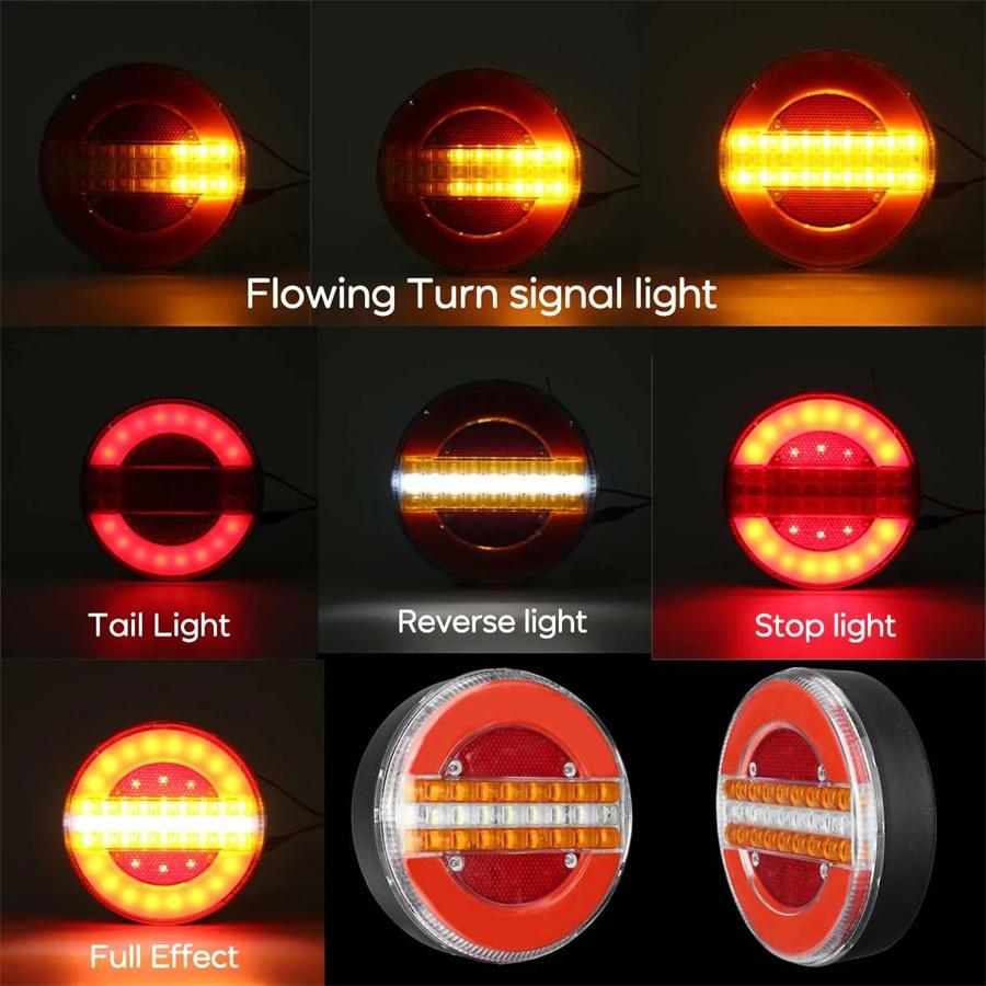 2 Pcs Trailer Van Truck LED Tail Light Flowing Turn Signal Lamp Brake Stop Light