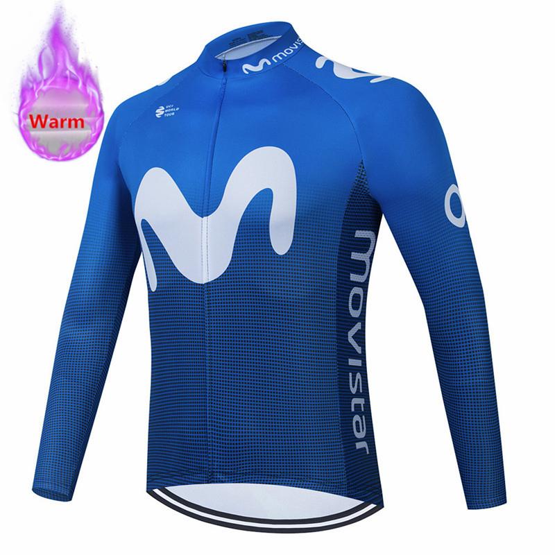 New 2025 Bicycle Winter Cycling Clothes Movistar Long Sleeve Clothing Riding Jersey Set Mtb Thermal Fleece Maillot Ropa Ciclismo