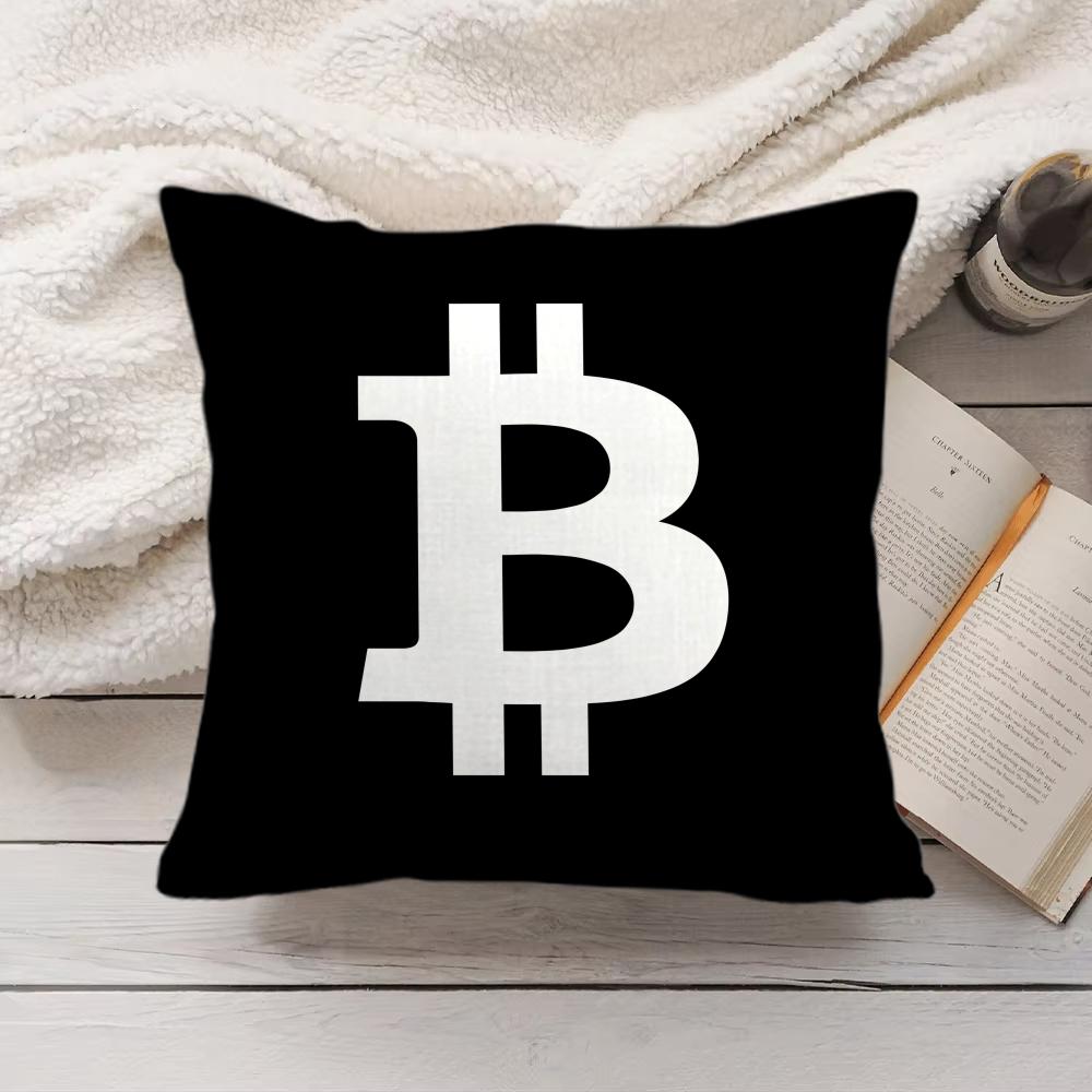 Housse de coussin Bitcoin Cryptomonnaie Btc Peluche Courte Soie Fermeture Éclair Invisible Anti-poussière Housse de Coussin de Canapé Pour Décoration Intérieure