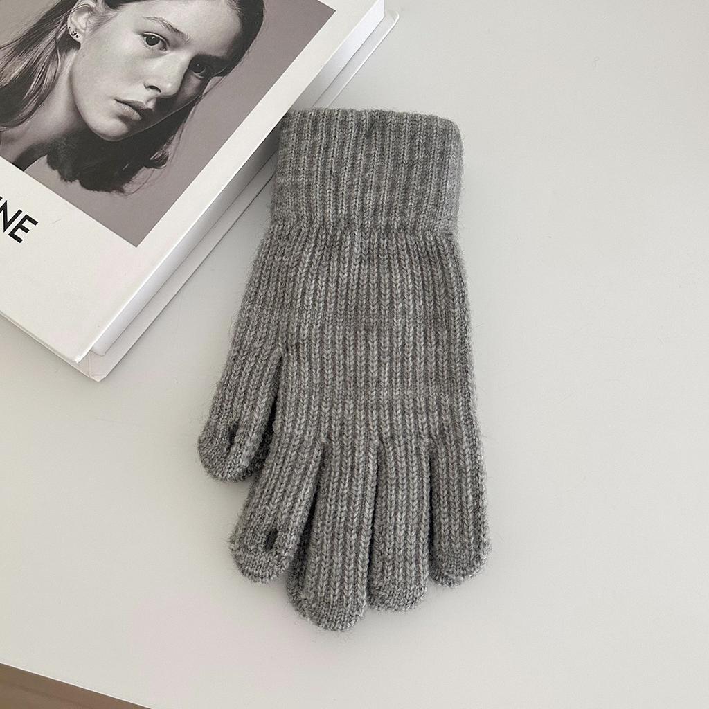Thickened Solid Color Knitted Warm Gloves for Winter Men and Women Couples Wool Plus Velvet Touch Screen Outdoor Cycling
