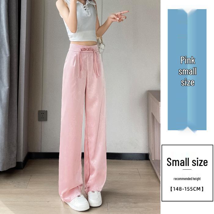 

Women s Satin Jacquard Straight Leg Pants - Summer, High-End, Thin, New Chinese Style, Ice Silk, Narrow, Wide Leg. XL розовый