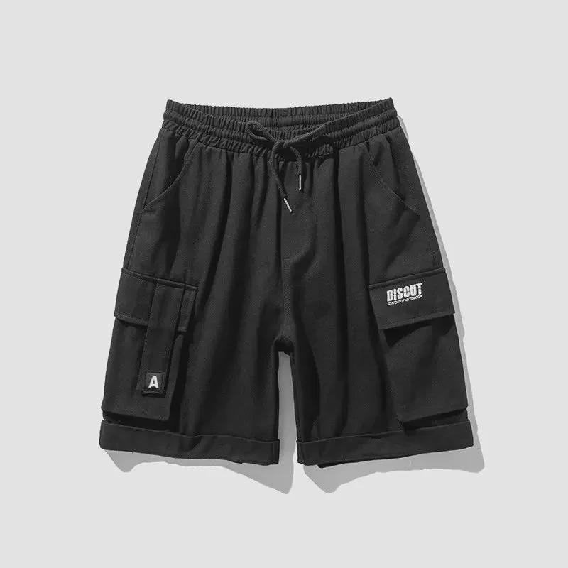 

Мужские летние модные свободные повседневные шорты в японском стиле с большими карманами L чёрный