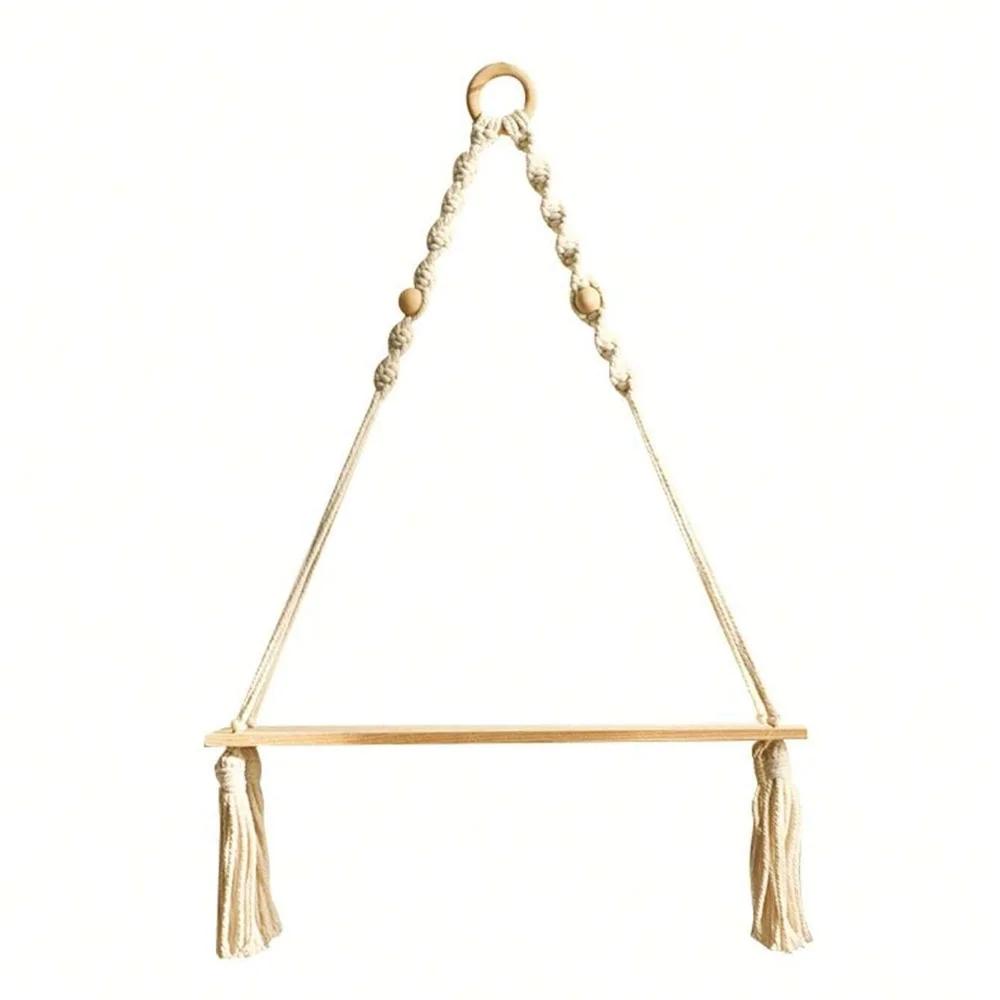 Macrame Hanging Shelf Boho Wall Decor Bedroom 1 PC Rustic Wood Floating Shelves for Room Nursery Bathroom Living Room College