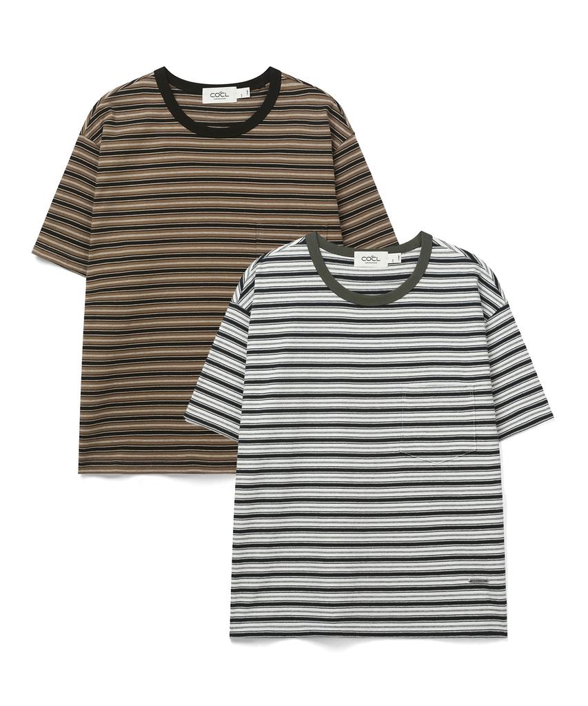COSTUME O’CLOCK Striped Semi-Crop Short Sleeve T-Shirt 2 Colors Coosts263
