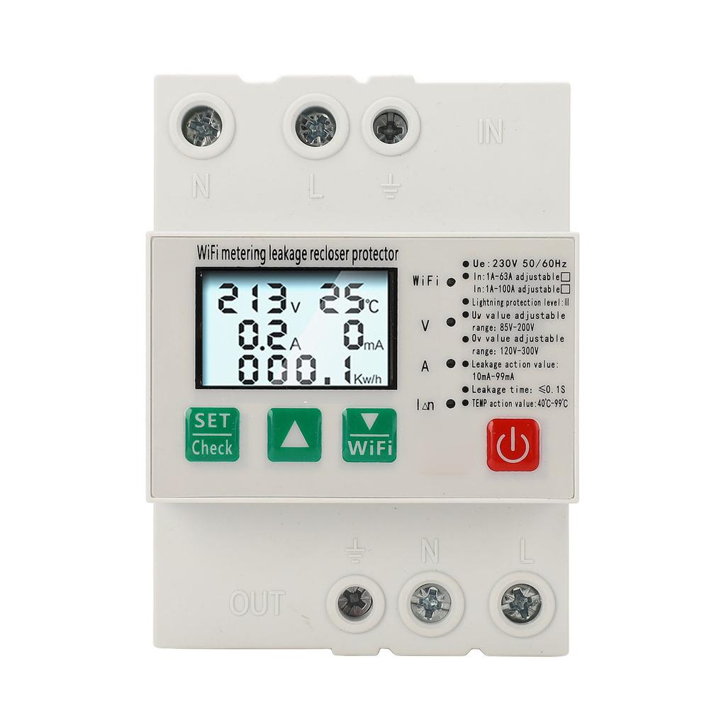 Smart WiFi Circuit Breaker Over Under Voltage Leakage Lightning Protector with Power Count AC230 50 Or 60HZ 1A to 63A
