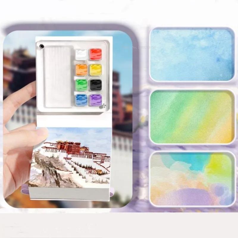8/12 Grid Mini Watercolor Sketchbook Paint Palette Travel Set Art Student Outdoor Sketch Painting Supplies Portable Art Tool