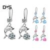 1 Pair Korean Style Hook Earrings Dolphin Design Shiny Rhinestones Drop Earrings Women Mid-length Earrings
