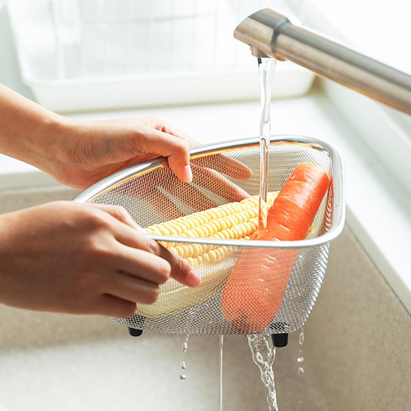Coș de scurgere pentru chiuvetă de bucătărie din oțel inoxidabil Coș de scurgere triunghi pentru alimente, coajă de legume, filtru de ouă, organizator de depozitare, raft de bucătărie, rack de scurgere