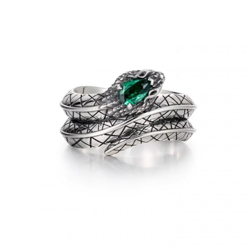 Adjustable Open Snake Ring Men Women Vintage Green Zircon Geometric Animal Jewelry Retro Style
