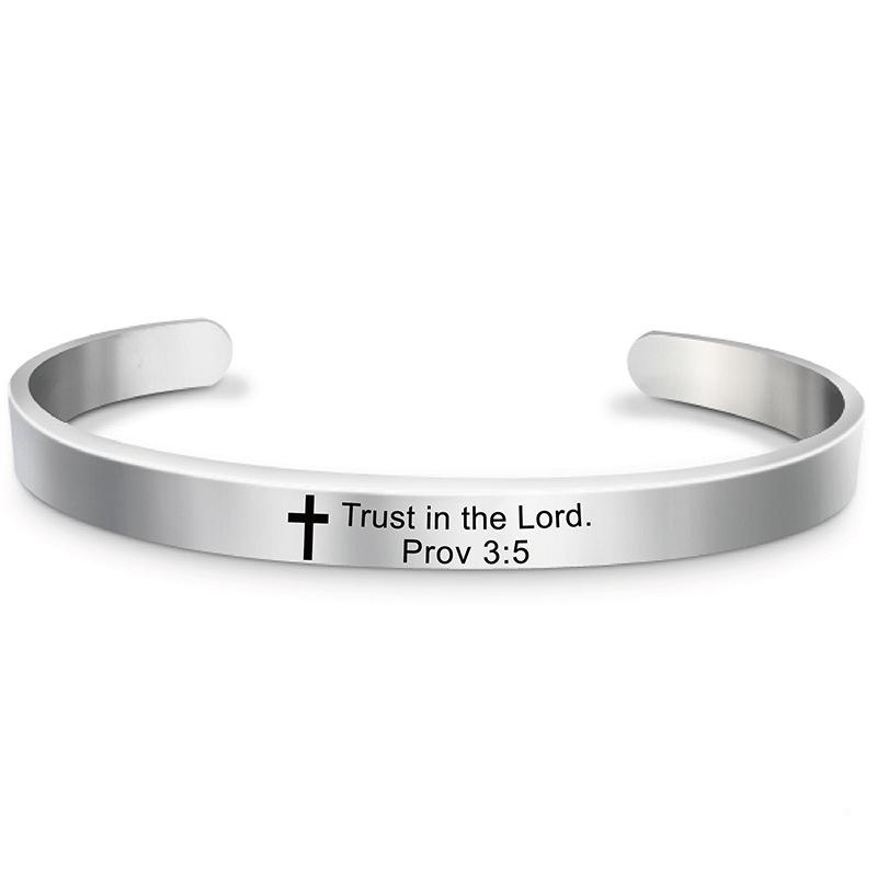 Classic Cross Bible Verse Stainless Steel Cuff Bracelet Bangle Christian Scripture Psalm Bangles For Women Men Jewelry