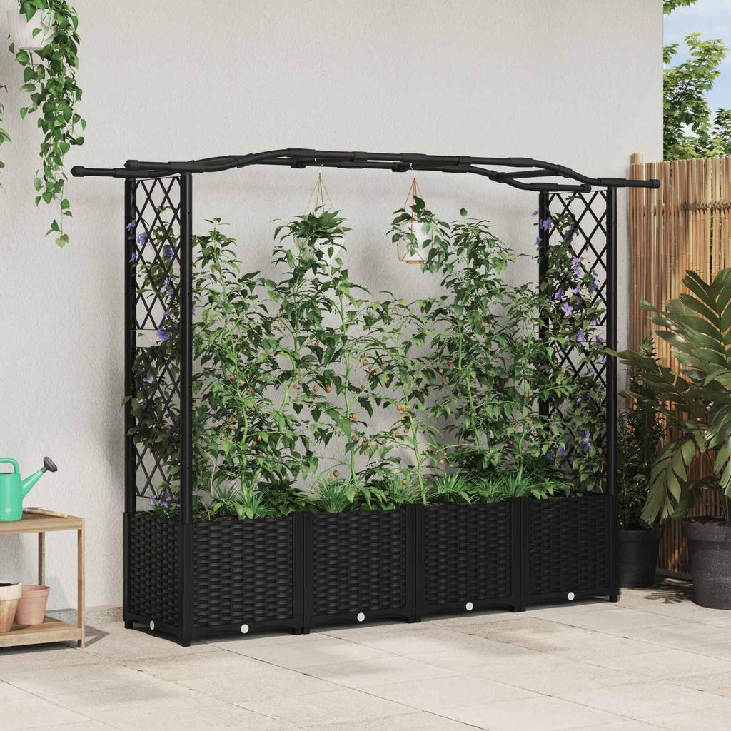 Elevated Planter with Trellis and Hanging Roof Black 204 x 40 x 141 cm PP