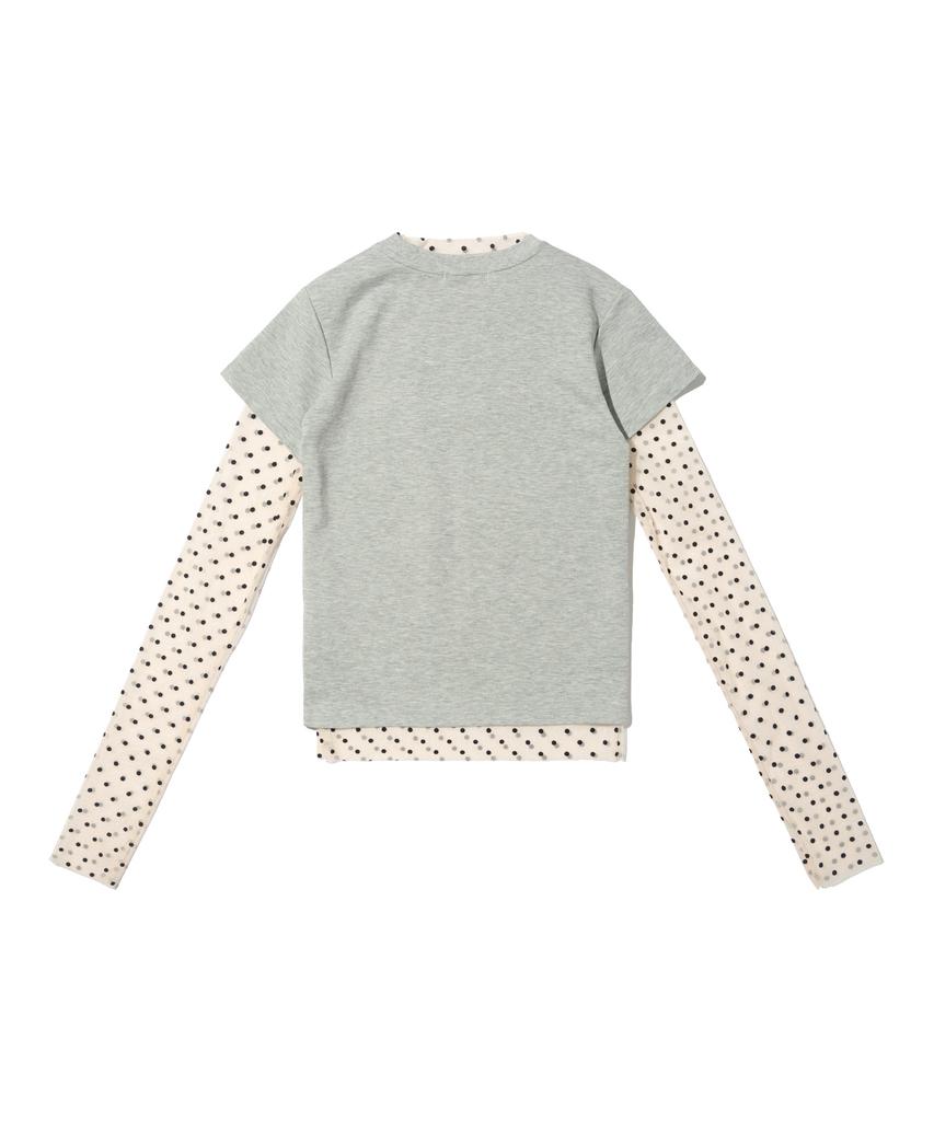 CARGOBROS FOR WOMAN Dot See-Through Long Sleeve Layered Casual Short Sleeve Tee Set (Ivory/Melange)