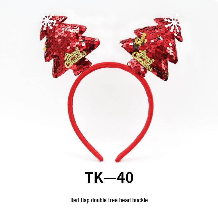 Christmas Tree & Reindeer Antler Sequin Headband for Adults & Kids - Festive Holiday Party Decoration