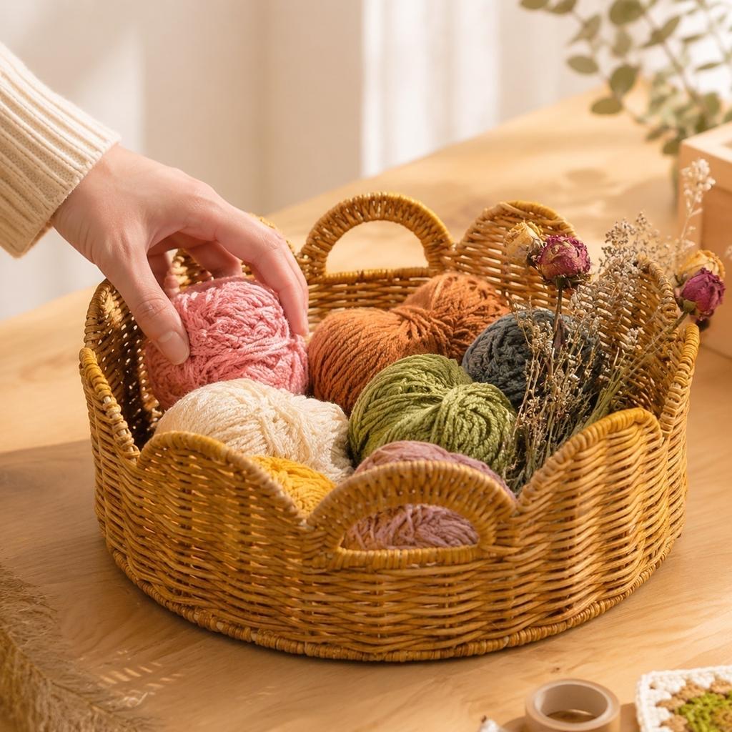 Woven Storage Basket Round Shape with Handles Handcrafted Natural Material Durable and Lightweight for Home Organization and Storage Needs