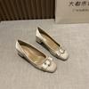 French Elegant Style Square Head Rhinestone Buckle Bow Single Shoes Women's 2025 New Silk and Satin Versatile Commuter High Heels