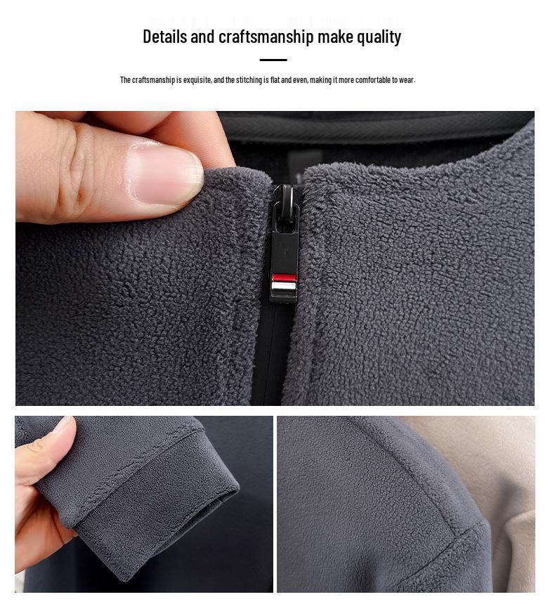 Men's Plush Half-Zip Stand Collar Fleece Sweatshirt for Autumn/Winter