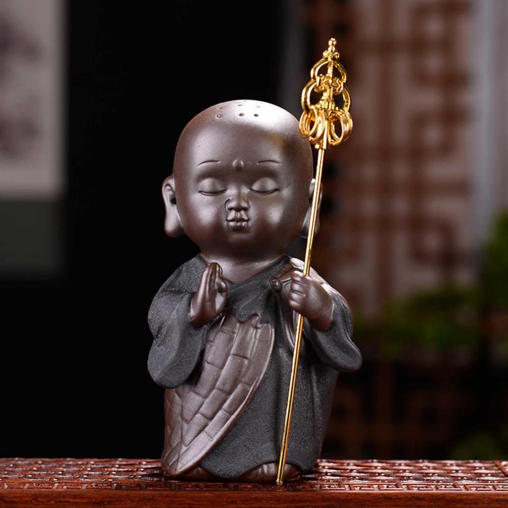 Lunari Jizo with Mini Jizo Buddhist Guardian Protection from and Good Fortune Bodhisattva, Palm-Sized, Pedestal, Figurine, Statue, Deity, Evil,
