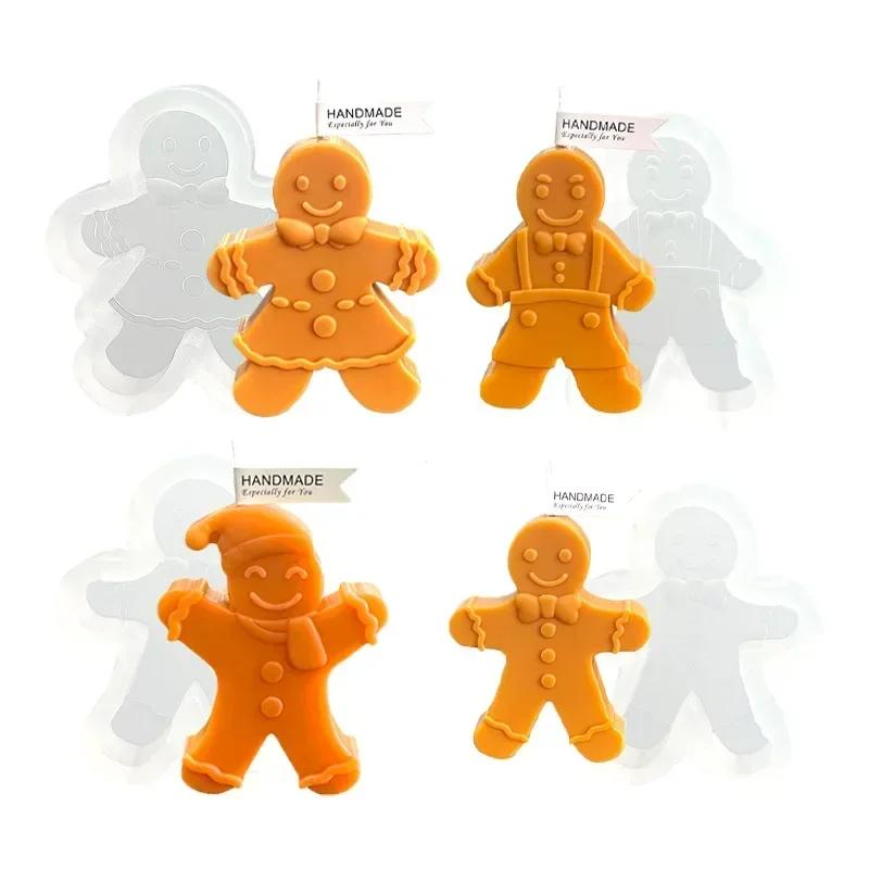 Large Christmas Doll Silicone Candle Mold 3d Gingerbread Man Handmade Gypsum Soap Resin Crafts Molds Home Decoration Gift