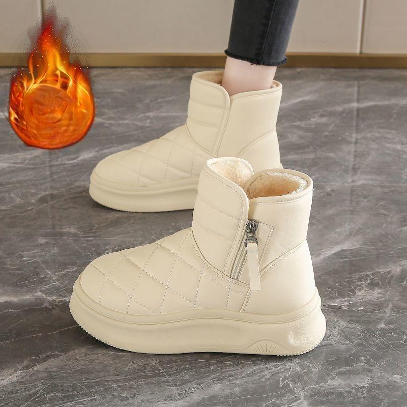 Sněhule Dámské Zimní kotníkové boty Dámské Teplé kozačky podšité kožíškem Boty na zip Ploché tenisky Outdoorové boty