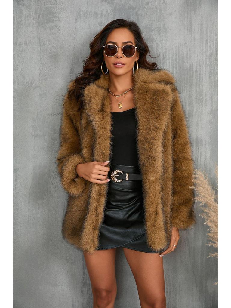 2024 European & American Women's Autumn/Winter Faux Fur Collar Coat