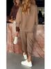 2025 Trendy Women's Knit Two-Piece Set: Long-Sleeve Top & Wide-Leg Pocket Pants