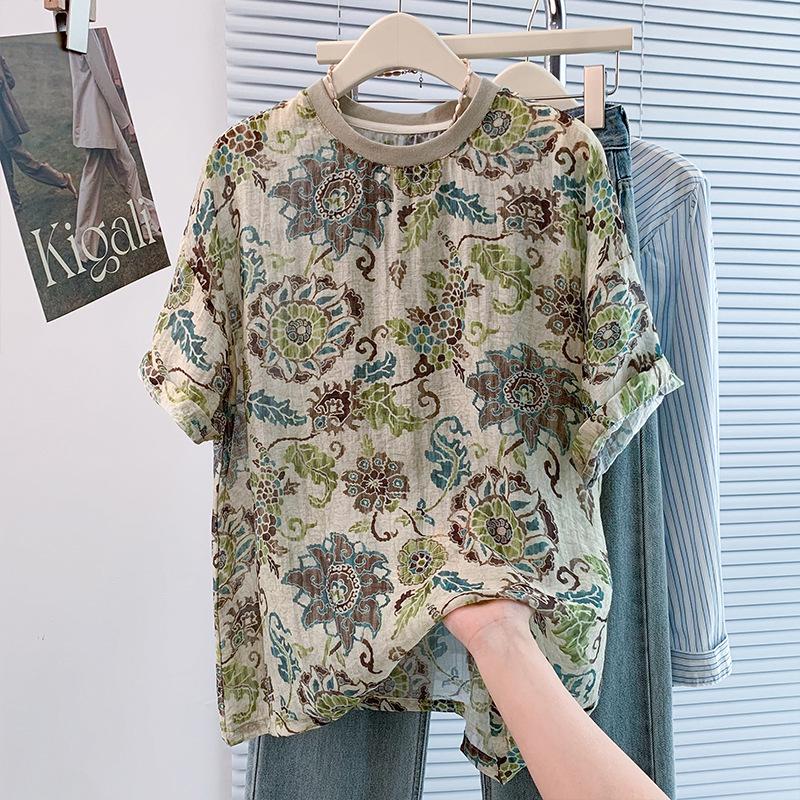 T-shirt da Donna a Maniche Corte, Stampa Retro, Vestibilità Larga, Cotone – Casual, Comoda, Alla Moda
