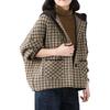 Retro Thousand Birds Plaid Jacket Women's Large Size Loose Literary Versatile Skinny Thousand Soft Velvet Temperament Hooded Long Sleeves